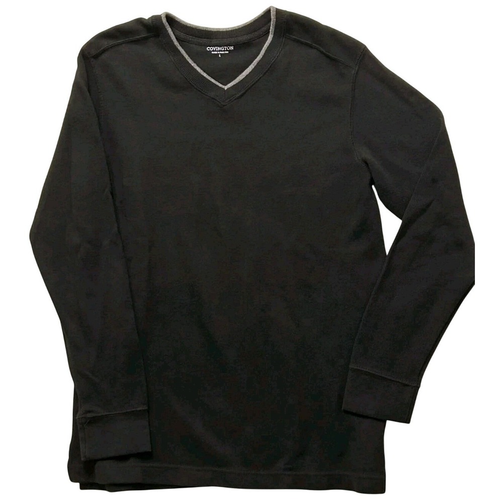 Covington Mens Black Long Sleeve V-Neck Thermal‎ Waffle Knit Shirt Size L